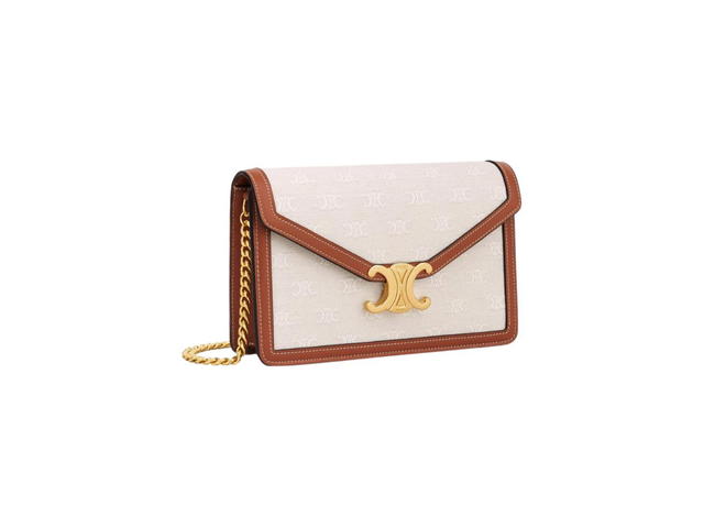 Celine Celine Wallet On Chain Margo In Textile Triomphe And Calfskin Natural-Tan - view 2