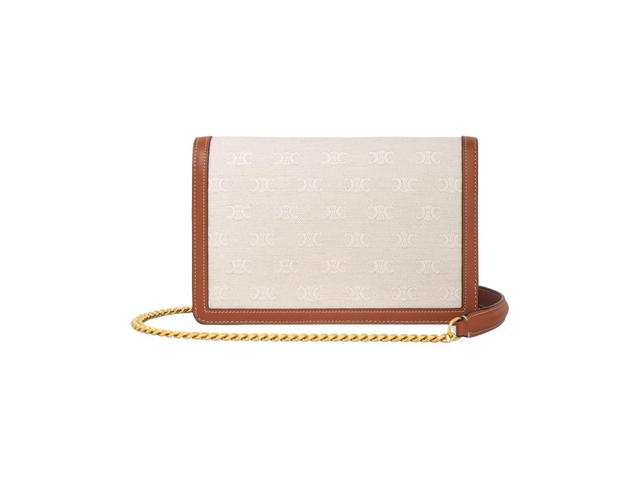 Celine Celine Wallet On Chain Margo In Textile Triomphe And Calfskin Natural-Tan - view 3