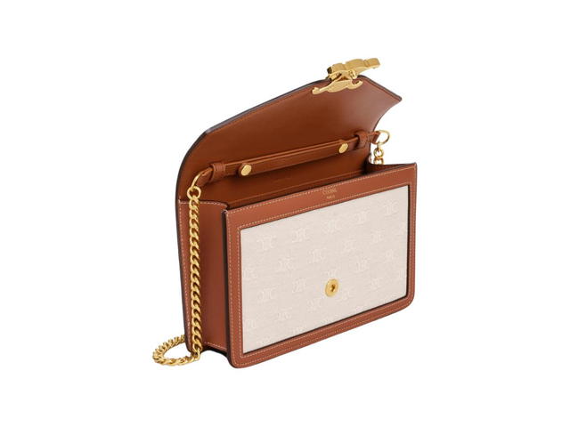 Celine Celine Wallet On Chain Margo In Textile Triomphe And Calfskin Natural-Tan - view 4