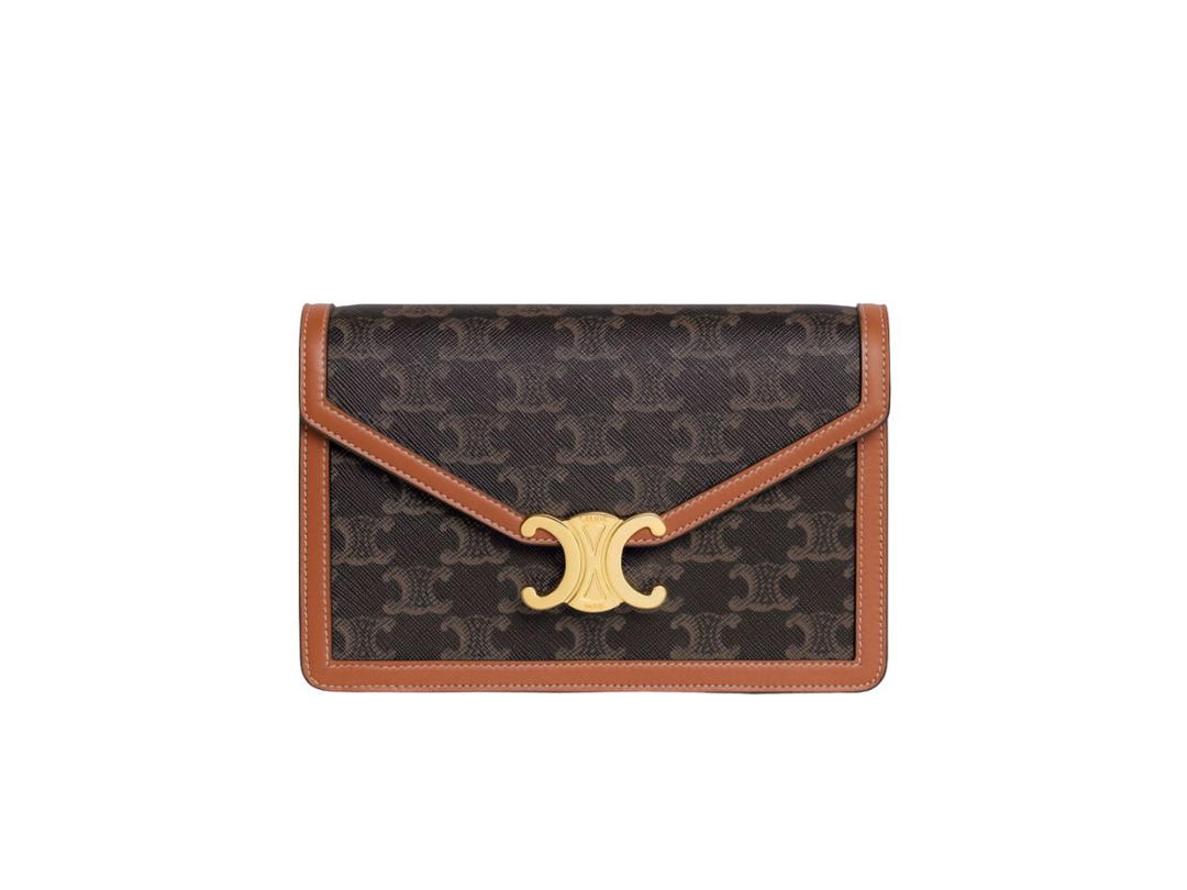 Celine Celine Wallet On Chain Triomphe Canvas In Triomphe Canvas And Calfskin Tan