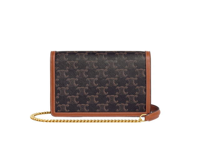 Celine Celine Wallet On Chain Triomphe Canvas In Triomphe Canvas And Calfskin Tan - view 2