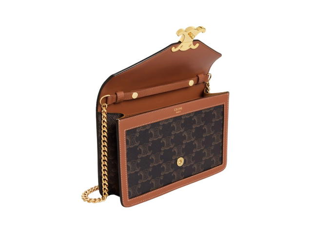 Celine Celine Wallet On Chain Triomphe Canvas In Triomphe Canvas And Calfskin Tan - view 3