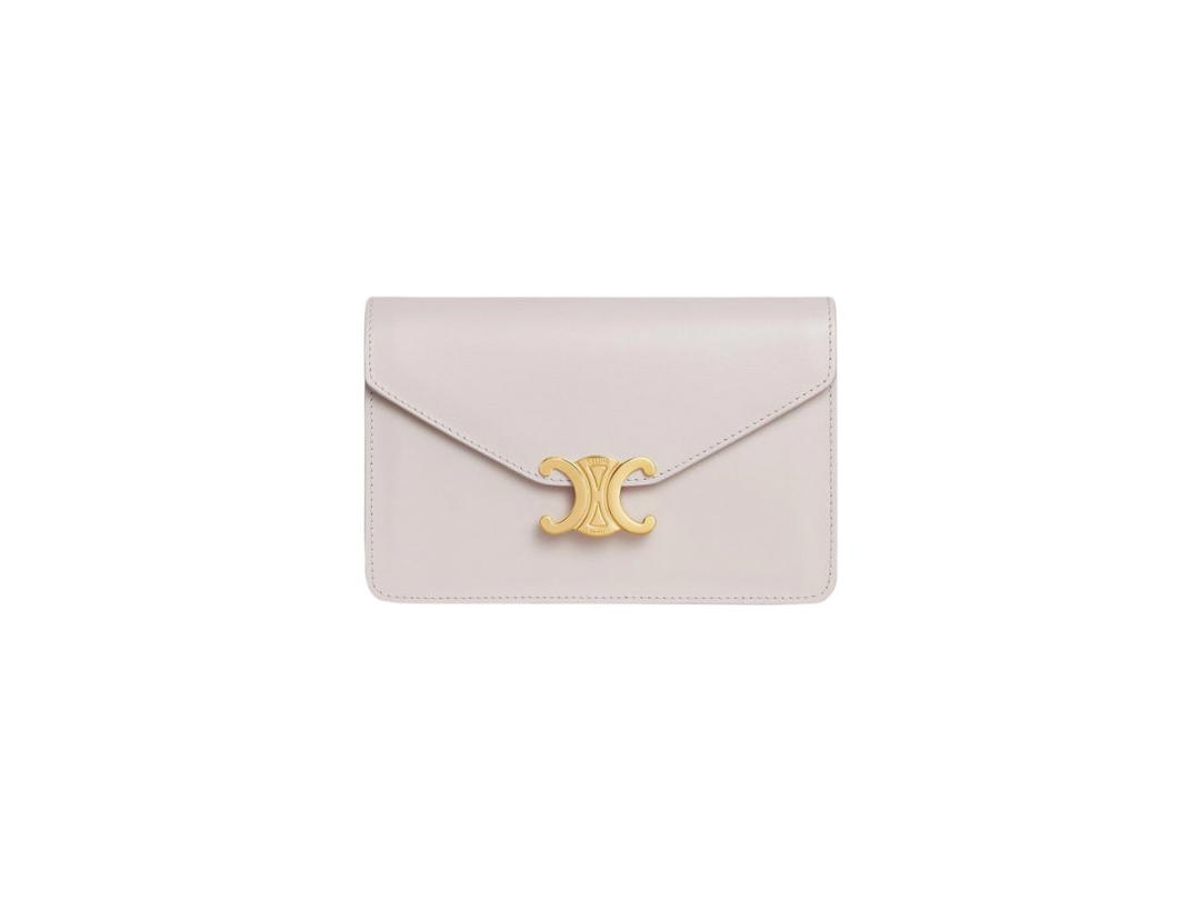 Celine Celine Wallet On Chain Triomphe In Shiny Calfskin Chalk