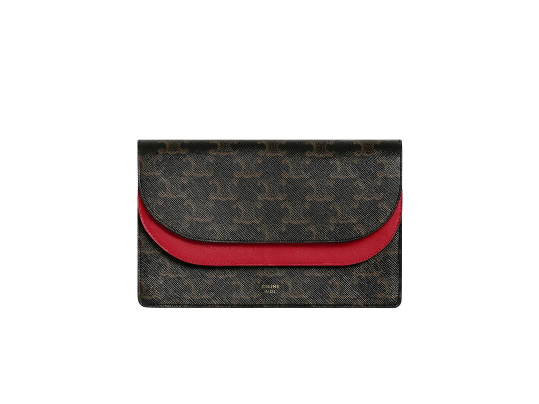 Celine Celine Wallet On Strap In Triomphe Canvas And Lambskin Red