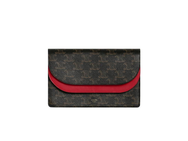 Celine Celine Wallet On Strap In Triomphe Canvas And Lambskin Red - view 1