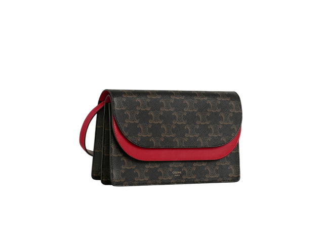 Celine Celine Wallet On Strap In Triomphe Canvas And Lambskin Red - view 2