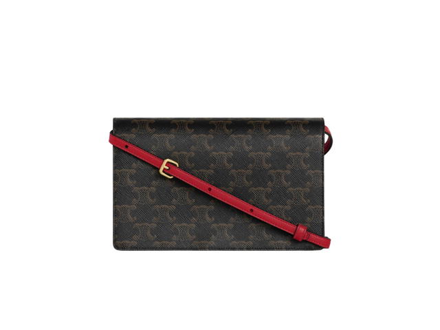 Celine Celine Wallet On Strap In Triomphe Canvas And Lambskin Red - view 3