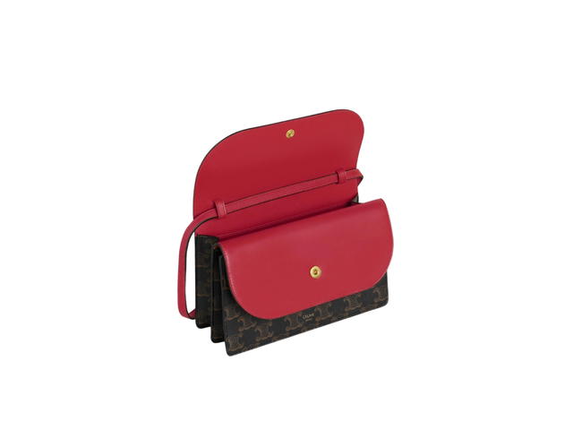 Celine Celine Wallet On Strap In Triomphe Canvas And Lambskin Red - view 4
