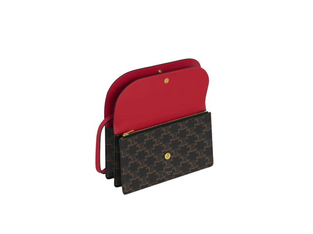 Celine Celine Wallet On Strap In Triomphe Canvas And Lambskin Red - view 5