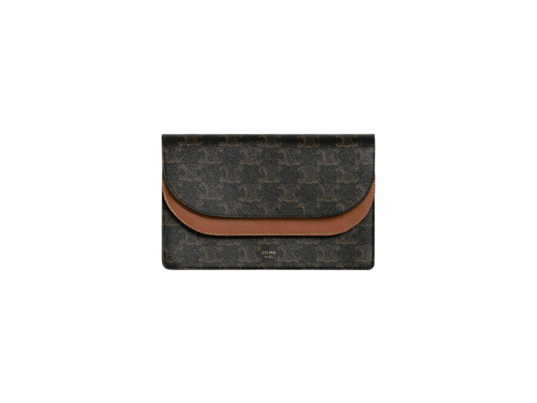 Celine Celine Wallet On Strap In Triomphe Canvas And Smooth Lambskin With Gold Finishing Tan