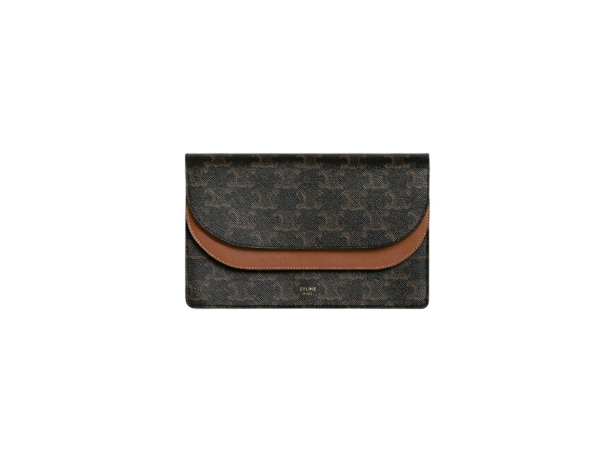 Celine Celine Wallet On Strap In Triomphe Canvas And Smooth Lambskin With Gold Finishing Tan