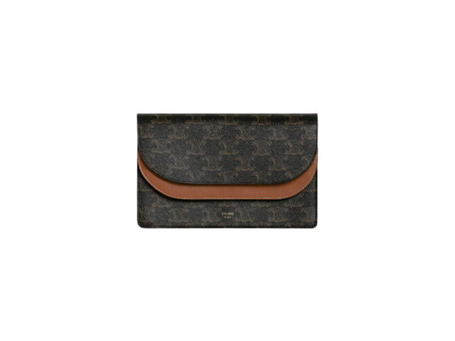 Celine Celine Wallet On Strap In Triomphe Canvas And Smooth Lambskin With Gold Finishing Tan - view 1