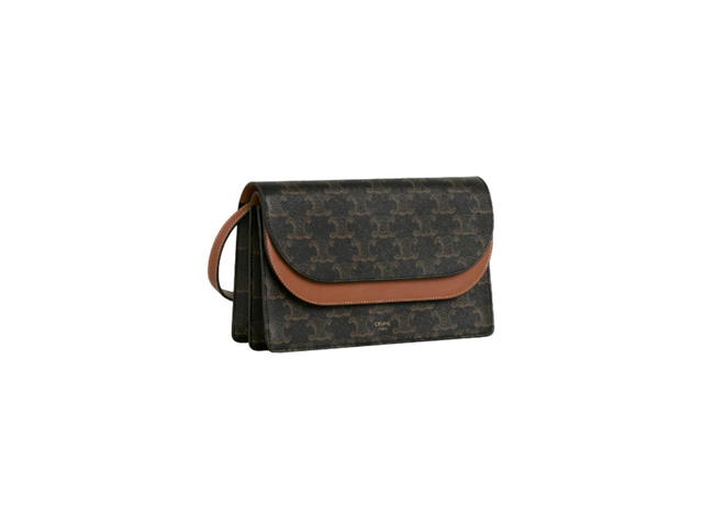 Celine Celine Wallet On Strap In Triomphe Canvas And Smooth Lambskin With Gold Finishing Tan - view 2