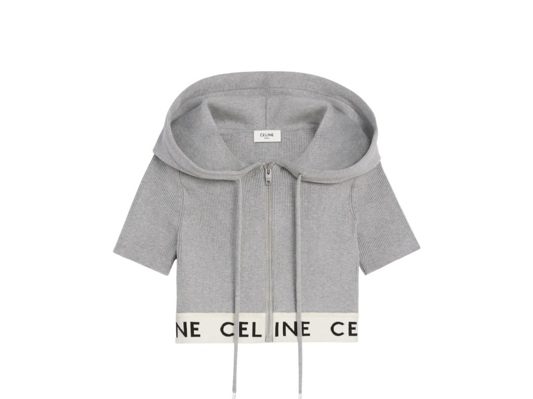 Celine Celine Zip-Up Crop Top In Athletic Knit Grey Off white