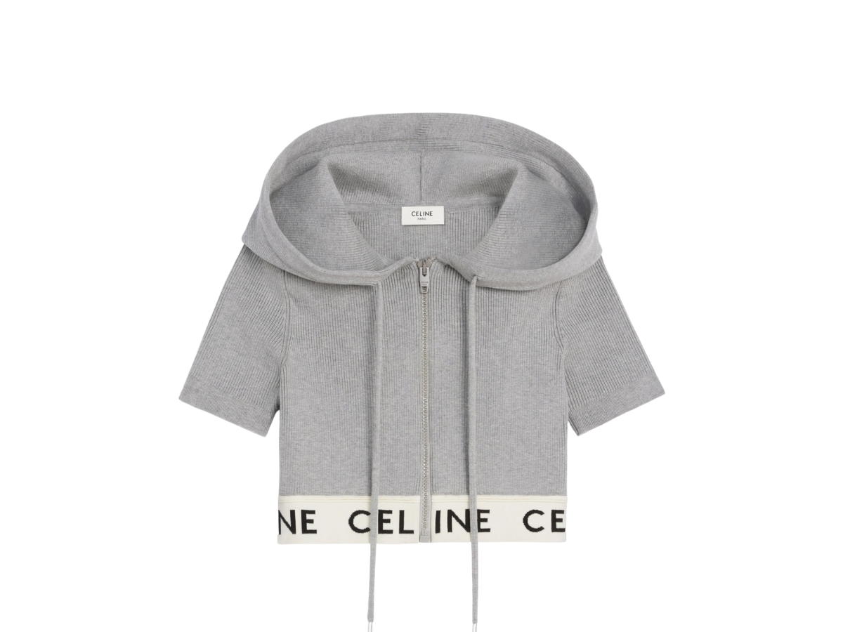 Celine Celine Zip-Up Crop Top In Athletic Knit Grey Off white
