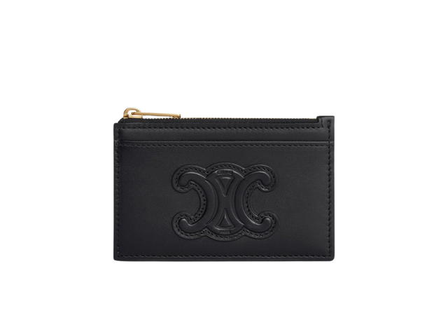 Celine Celine Zipped Card Holder Cuir Triomphe In Shiny Calfskin With Gold Finishing Black - view 1