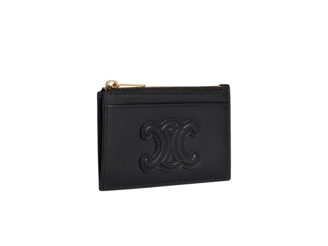 Celine Celine Zipped Card Holder Cuir Triomphe In Shiny Calfskin With Gold Finishing Black - view 3