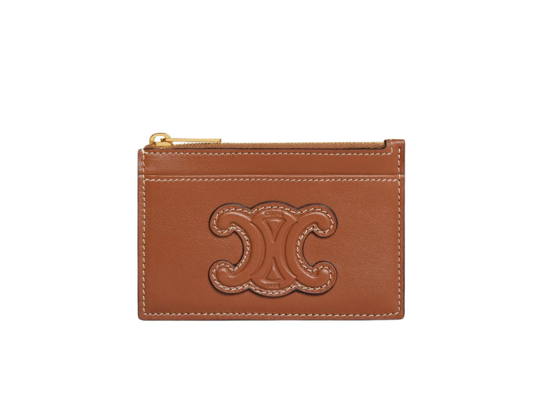 Celine Celine Zipped Card Holder In Smooth Lambskin With Gold Finishing Tan