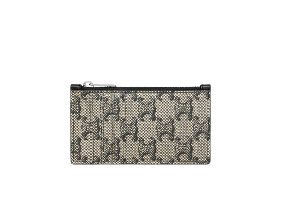 Celine Celine Zipped Card Holder In Triomphe Canvas And Calfskin Beige