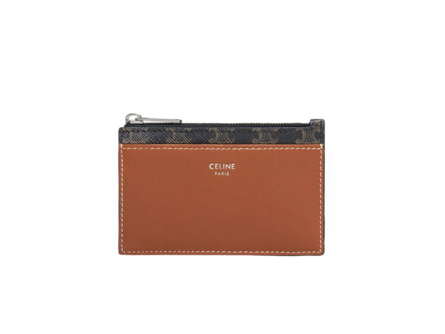 Celine Celine Zipped Card Holder In Triomphe Canvas And Lambskin With Silver Finishing Tan - view 1