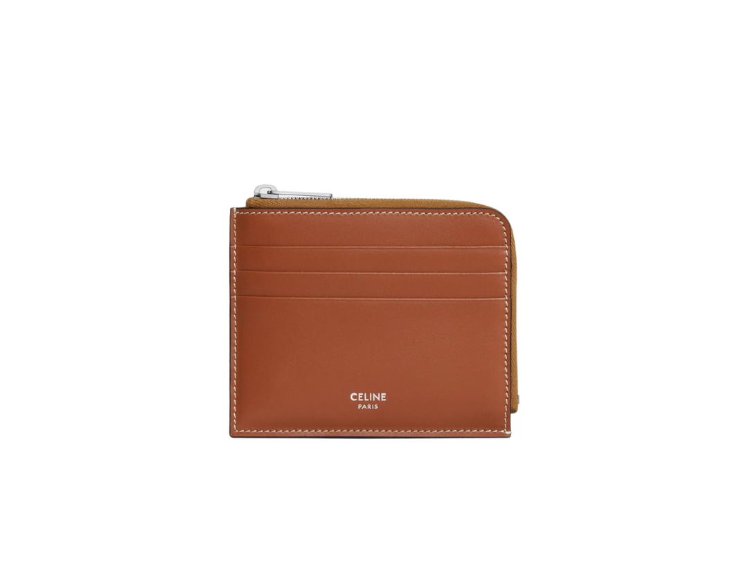 Celine Celine Zipped Card Holder With Purse In Triomphe Canvas And Calfskin Gold Hardware Tan