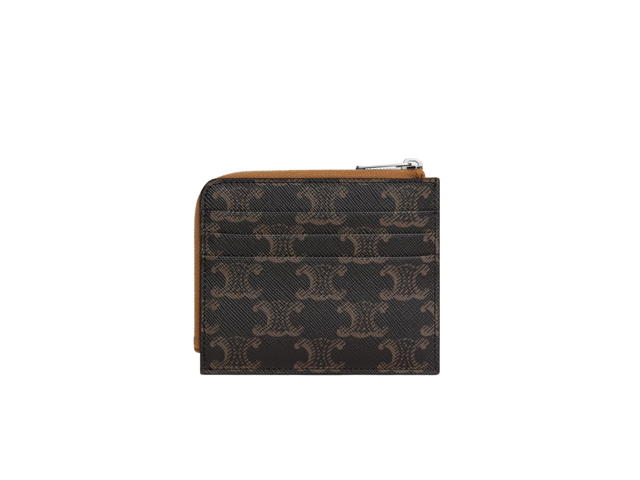 Celine Celine Zipped Card Holder With Purse In Triomphe Canvas And Calfskin Gold Hardware Tan - view 2