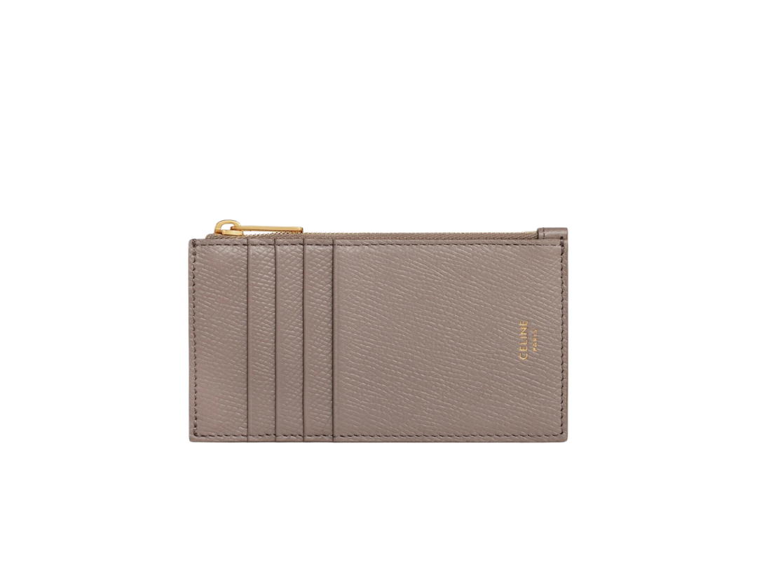 Celine Celine Zipped Compact Card Holder Essentials In Grained Calfskin With Gold Finishing Pebble