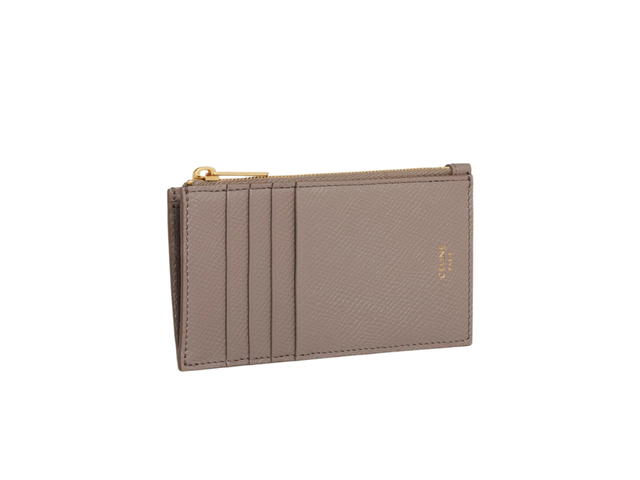 Celine Celine Zipped Compact Card Holder Essentials In Grained Calfskin With Gold Finishing Pebble - view 3