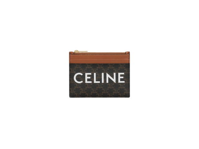 Celine Celine Zipped Purse In Triomphe Canvas And Lambskin With Celine Print Tan - view 1