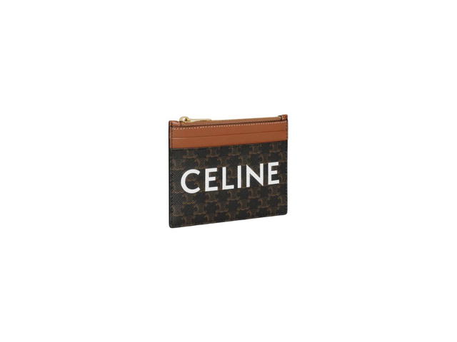 Celine Celine Zipped Purse In Triomphe Canvas And Lambskin With Celine Print Tan - view 3
