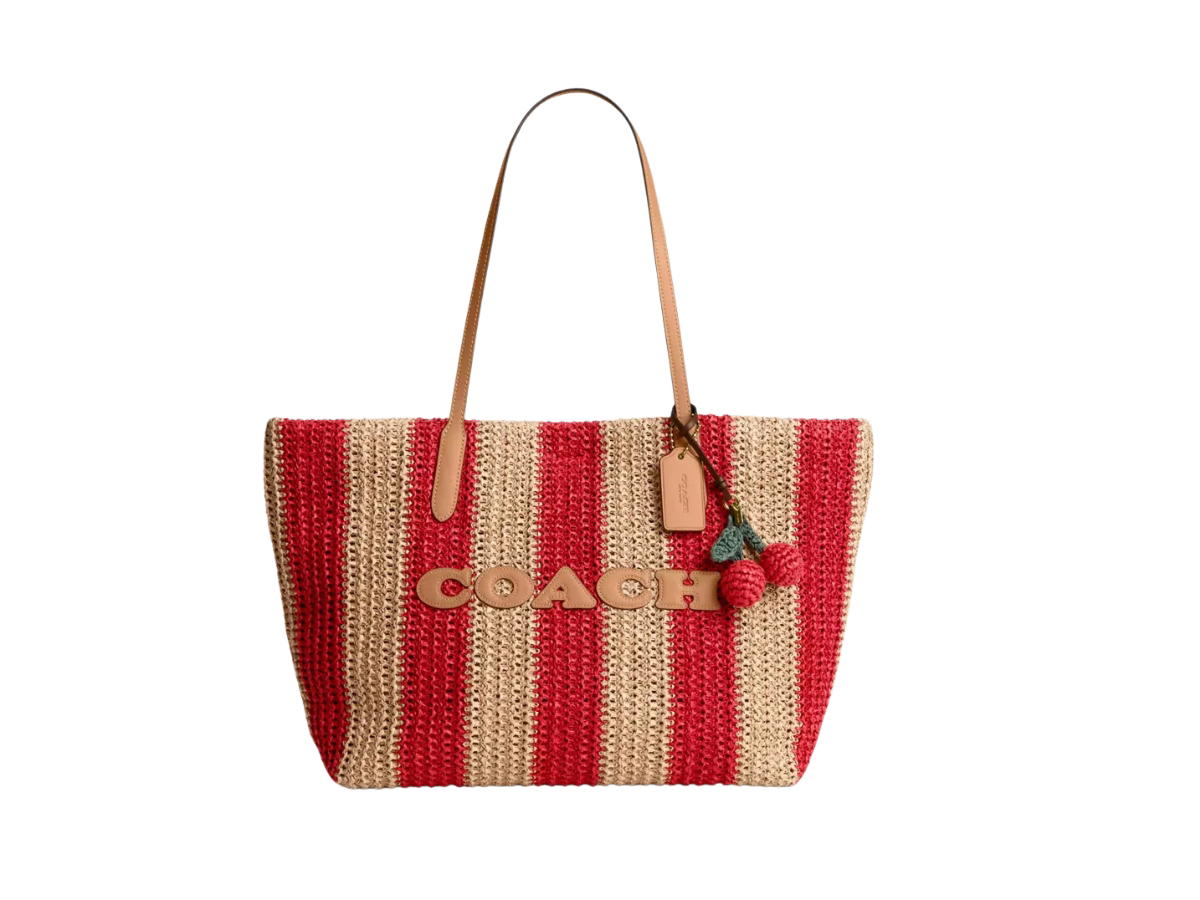 Coach Coach City Tote Bag With Stripes And Charm Red