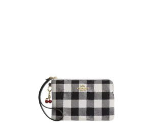 Buy Coach Corner Zip Wristlet Gingham Print Charm Gold Black Multi at Sasom – Authentic and Ready to Ship