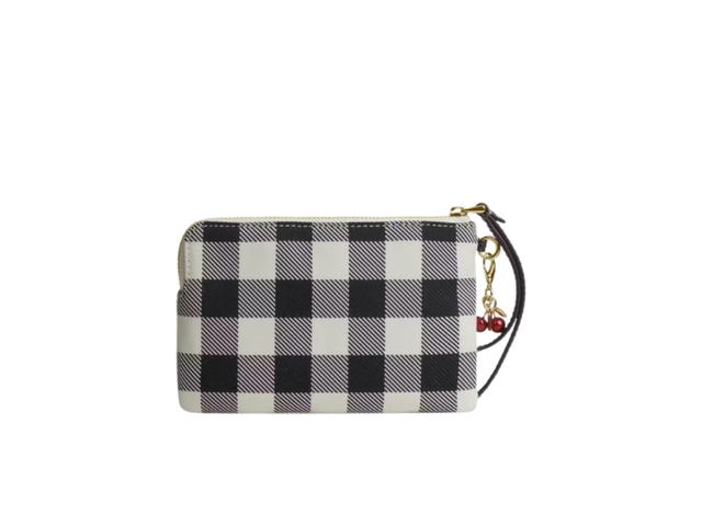Coach Coach Corner Zip Wristlet Gingham Print Charm Gold Black Multi - view 2