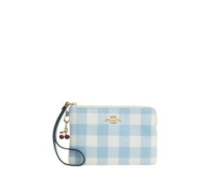 Buy Coach Corner Zip Wristlet With Gingham Print And Charm Blue Multi at Sasom – Authentic and Ready to Ship