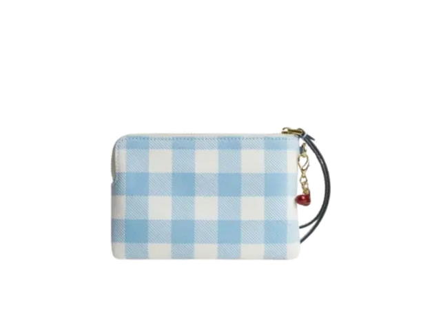 Coach Coach Corner Zip Wristlet With Gingham Print And Charm Blue Multi - view 2