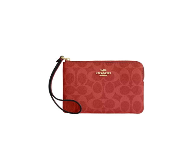 Coach Coach Corner Zip Wristlet In Signature Canvas Crimson - view 1
