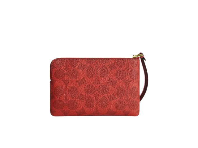 Coach Coach Corner Zip Wristlet In Signature Canvas Crimson - view 2