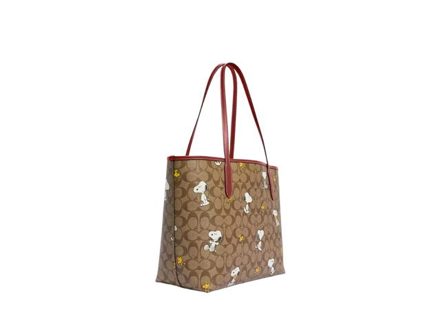Coach Coach X Peanuts City Tote Bag In Signature Canvas With Snoopy Woodstock Print Khaki - view 2