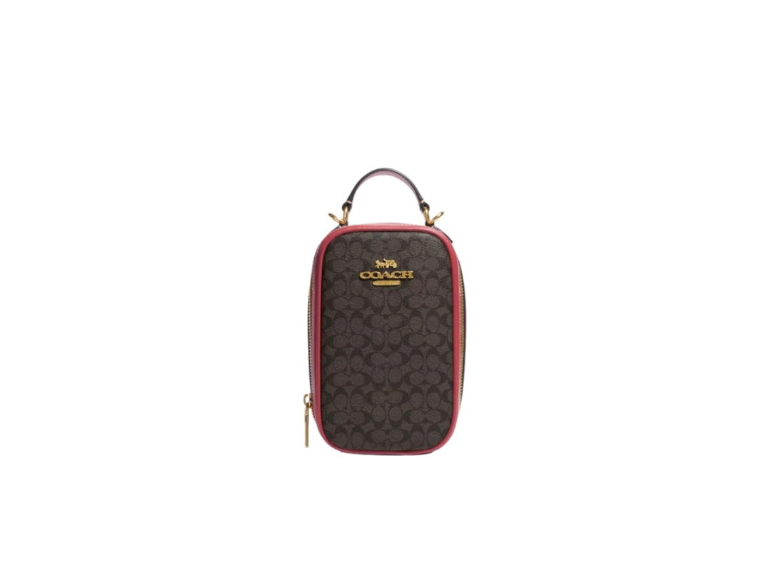 Coach Coach Eva Phone Crossbody In Colorblock Signature Canvas Im Brown Pink