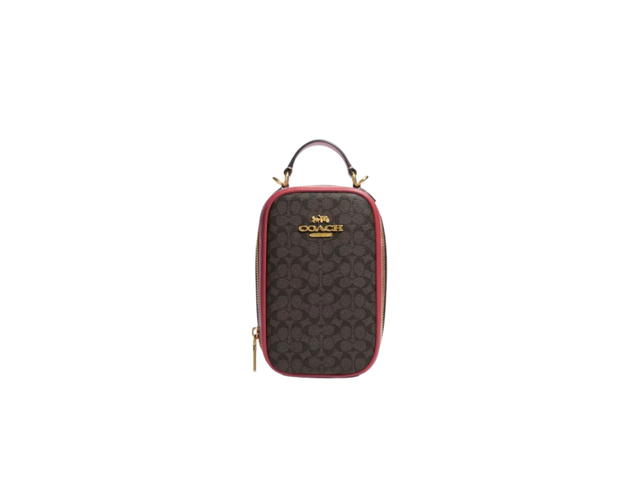 Coach Coach Eva Phone Crossbody In Colorblock Signature Canvas Im Brown Pink - view 1