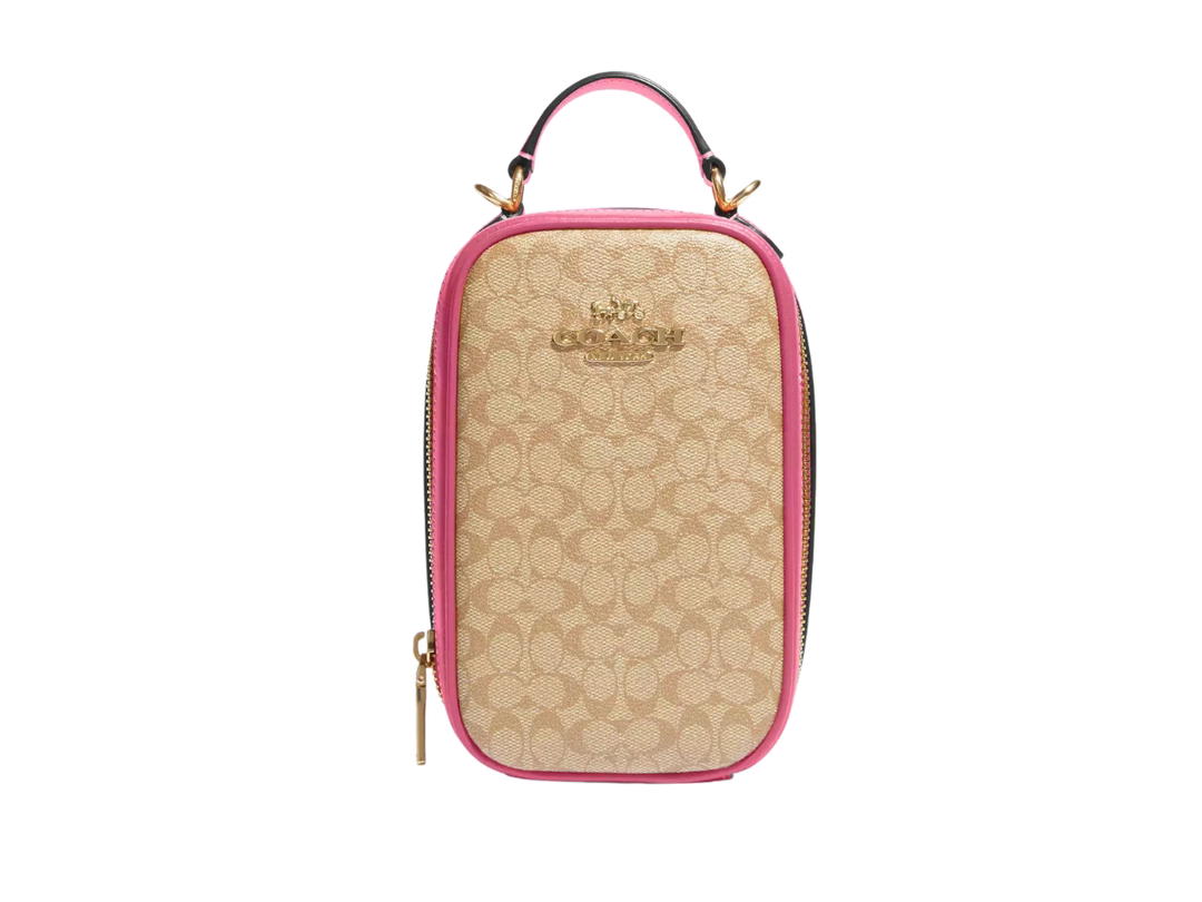 Coach Coach Eva Phone Crossbody In Colorblock Signature Canvas Light Khaki Petunia