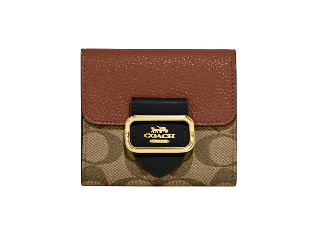Coach Coach Small Morgan Wallet In Colorblock Signature Canvas Khaki And Brown