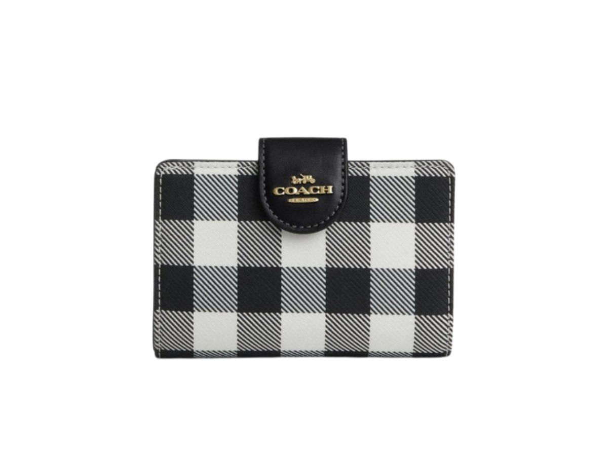 Coach Coach Medium Corner Zip Wallet Gingham Print Black