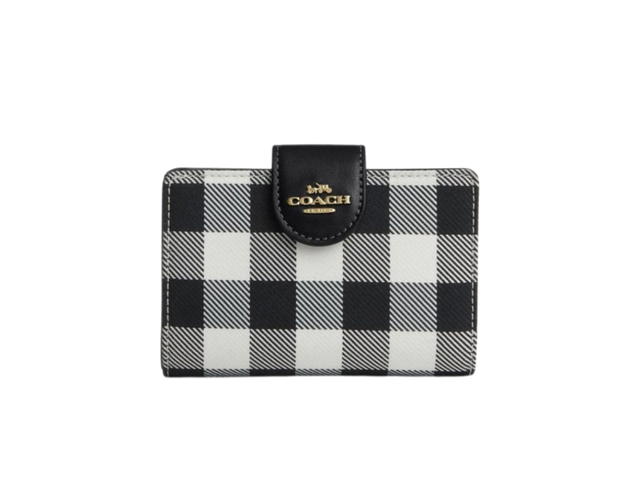 Coach Coach Medium Corner Zip Wallet Gingham Print Black - view 1
