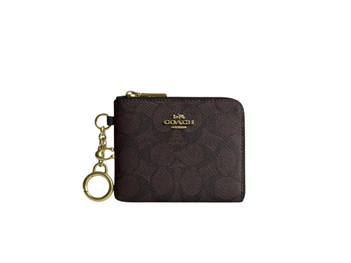 Coach Coach Small Corner Zip Wallet Signature Canvas Im Walnut Black