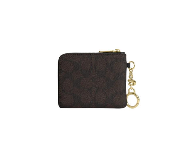 Coach Coach Small Corner Zip Wallet Signature Canvas Im Walnut Black - view 2