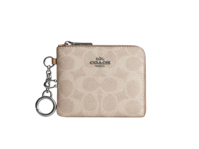 Coach Coach Small Corner Zip Wallet Signature Canvas Sv Sand Taupe - view 1