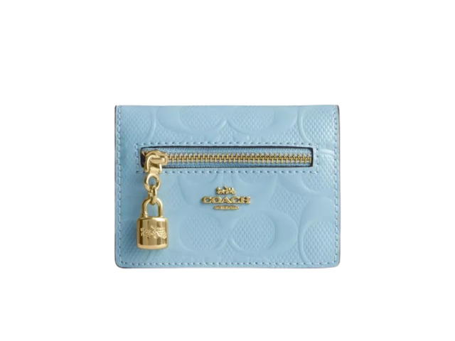 Coach Coach Card Case With Charm In Signature Leather Gold Light Blue - view 1