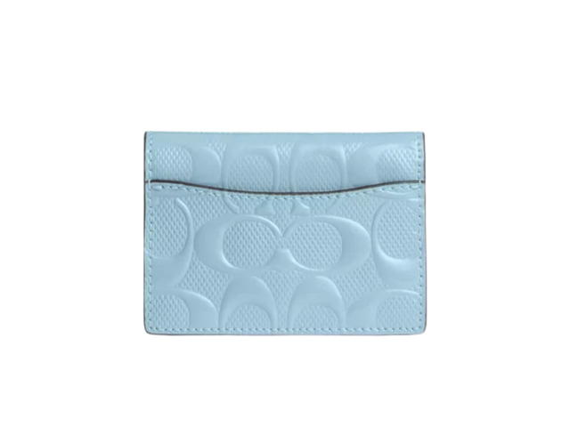 Coach Coach Card Case With Charm In Signature Leather Gold Light Blue - view 2