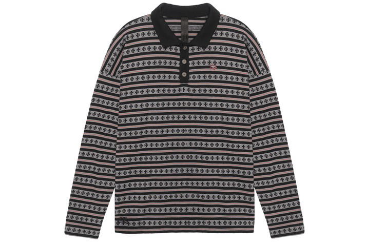 Chrome Hearts Chrome Hearts SS23 Striped Logo Embroidered Long Sleeve Polo T-Shirt - Black